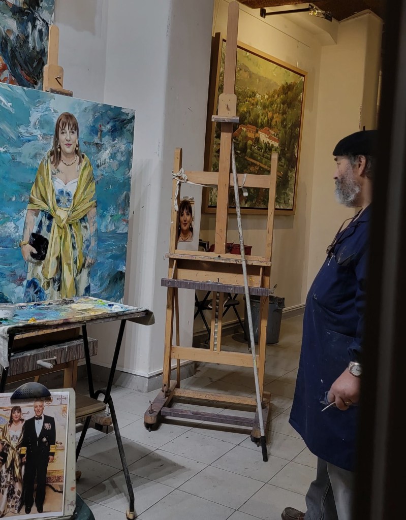 Antonio Bessa, Portuguese painter, working in his studio in Porto, Portugal